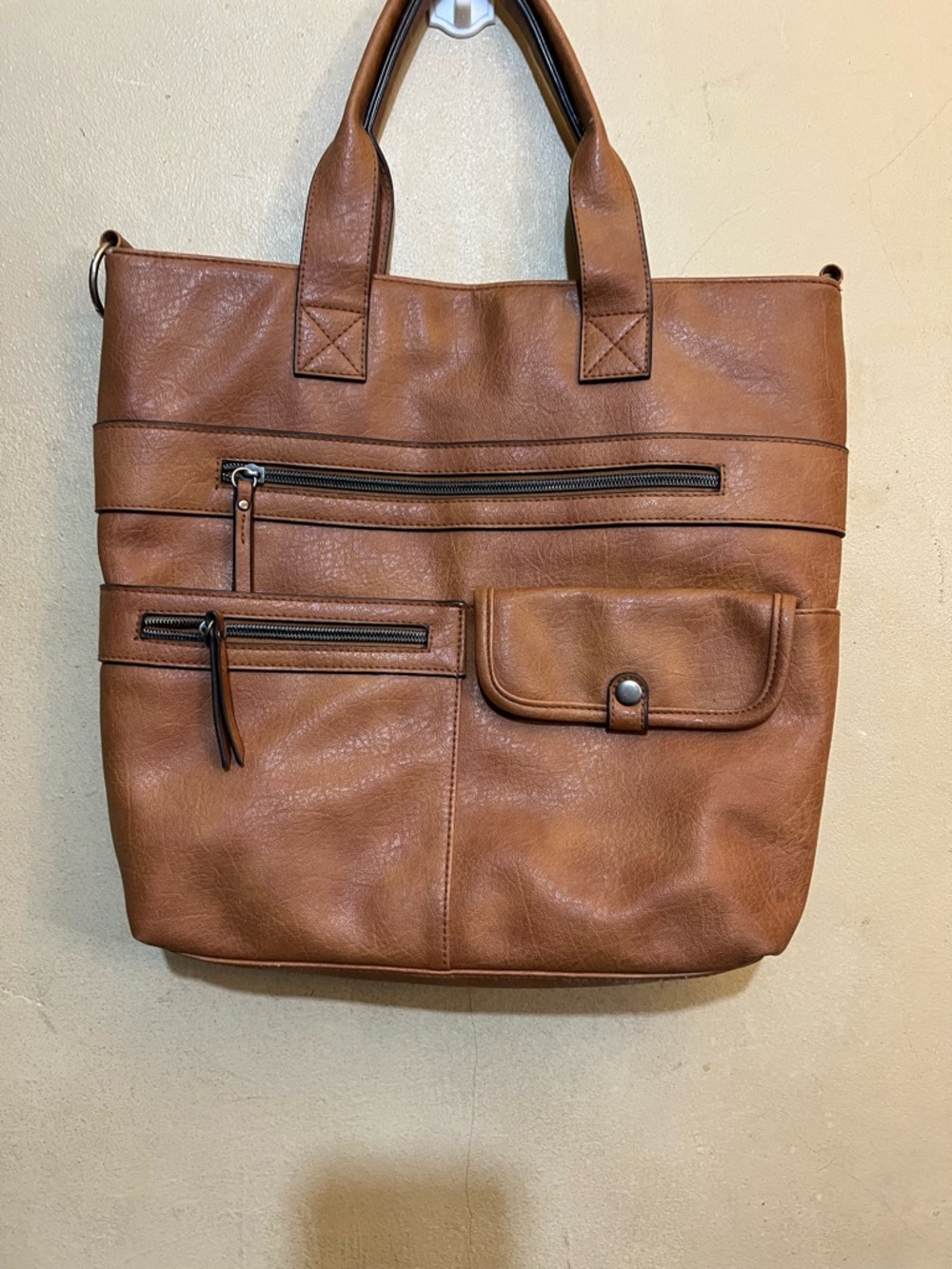 Stunning American Eagle Outfitters Brown Faux Leather Tote with Front Pockets